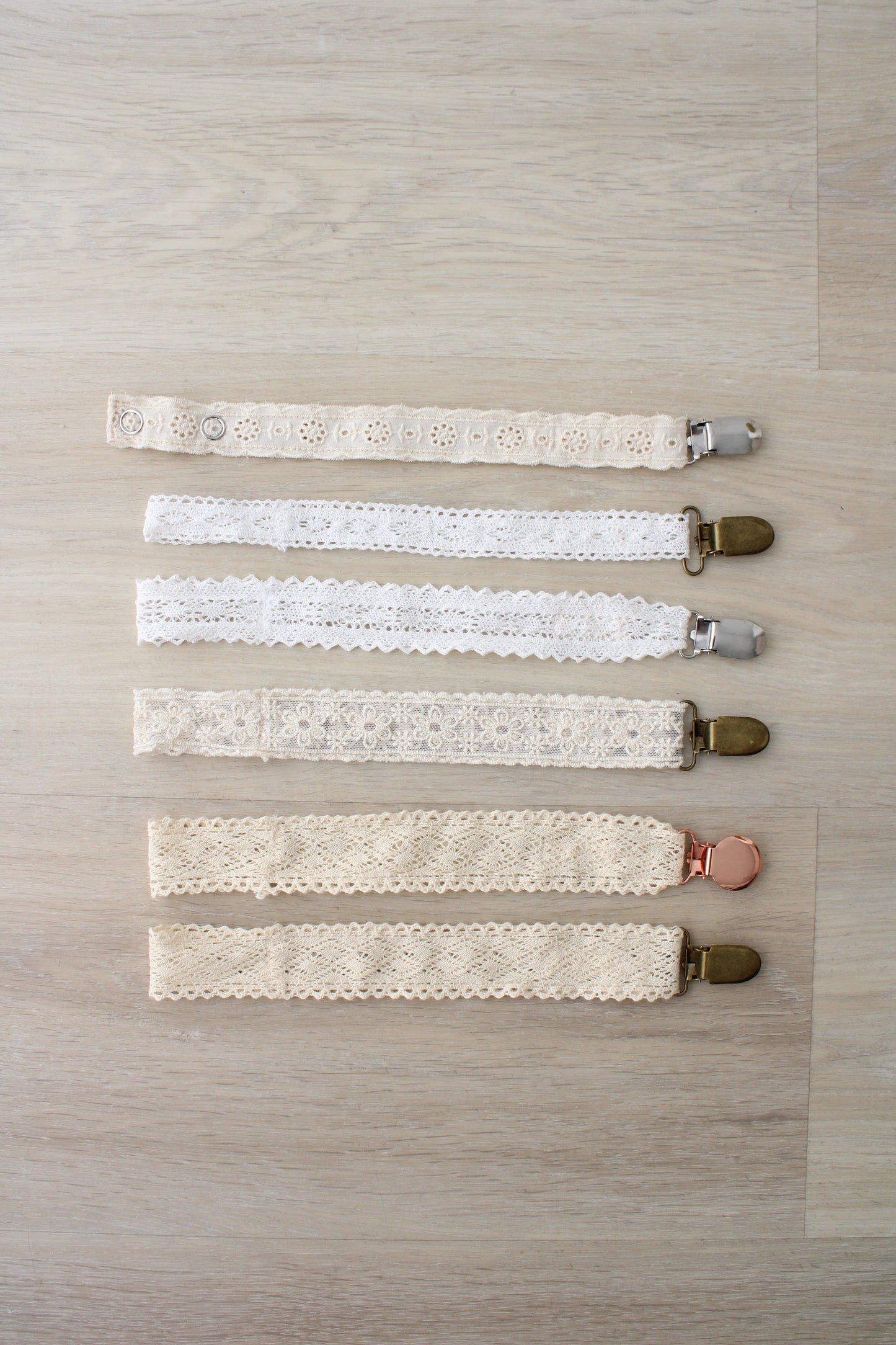 Diamond Crotchet Collection Pacifier Clip: Rose Gold Hardware