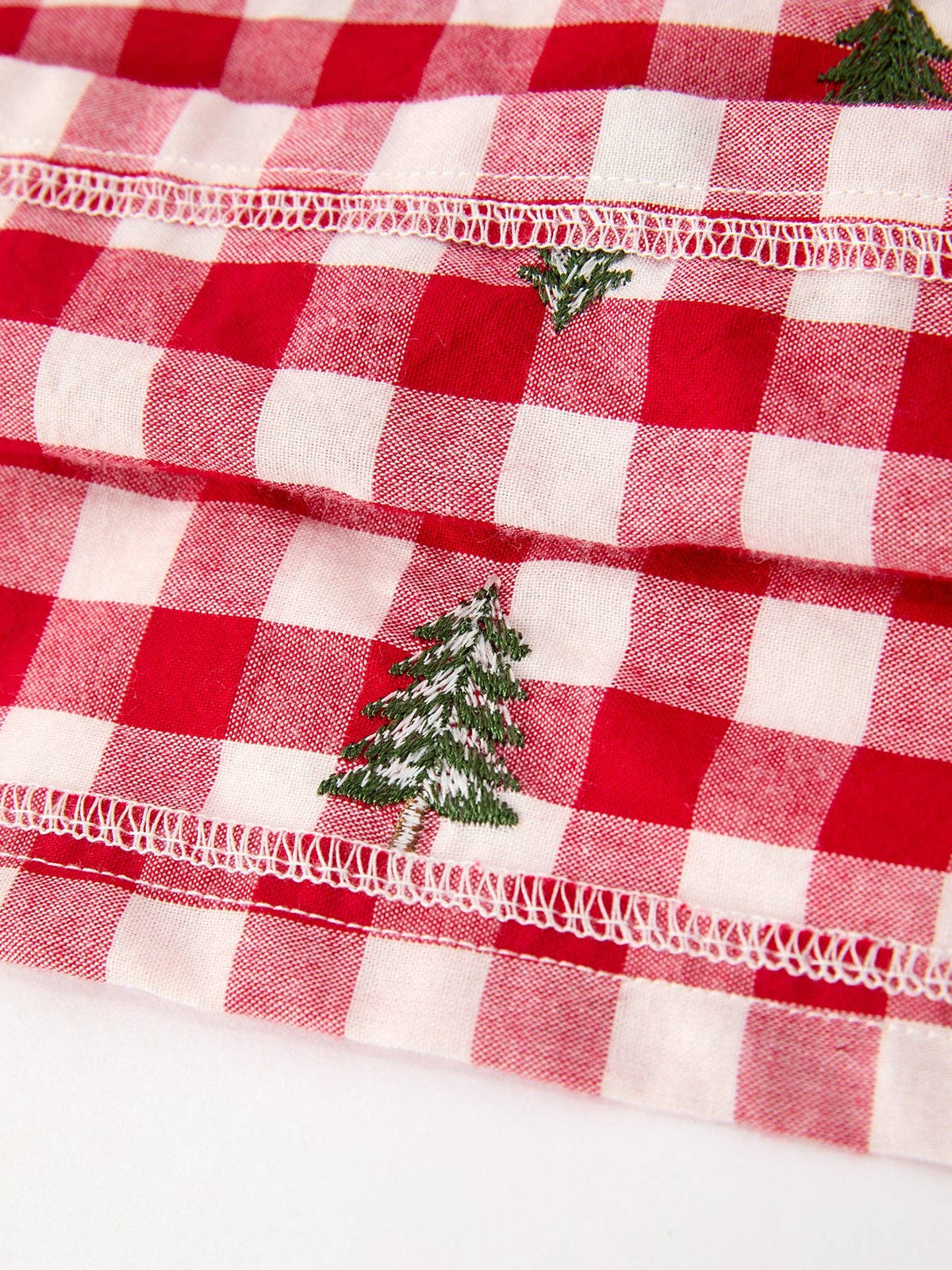 Christmas Tree Embroidered Plaid Girls Ruffle Collar Dress: 5