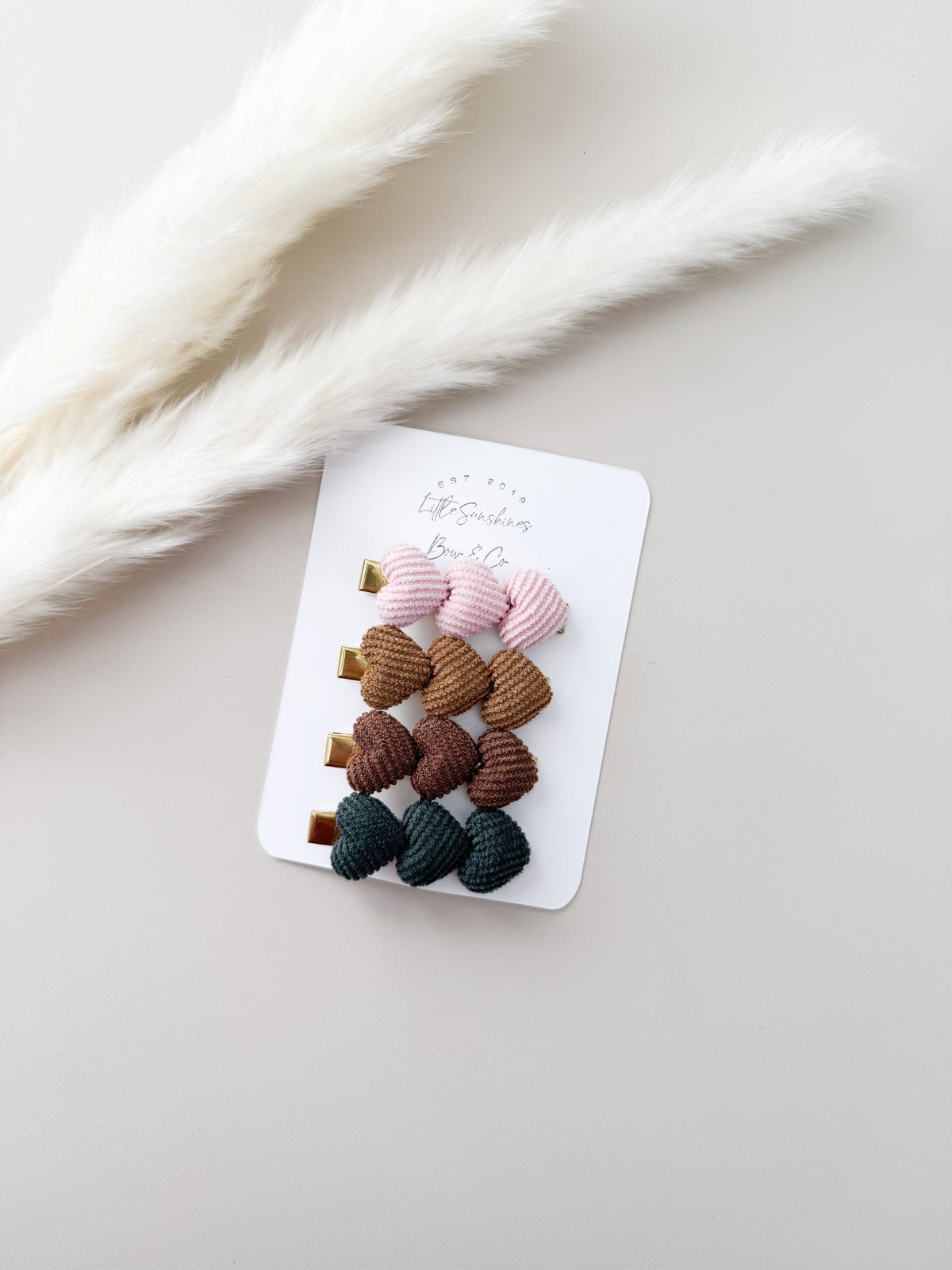 Corduroy Heart Hair Clip Sets- Sets of 4: Emerald Green Set