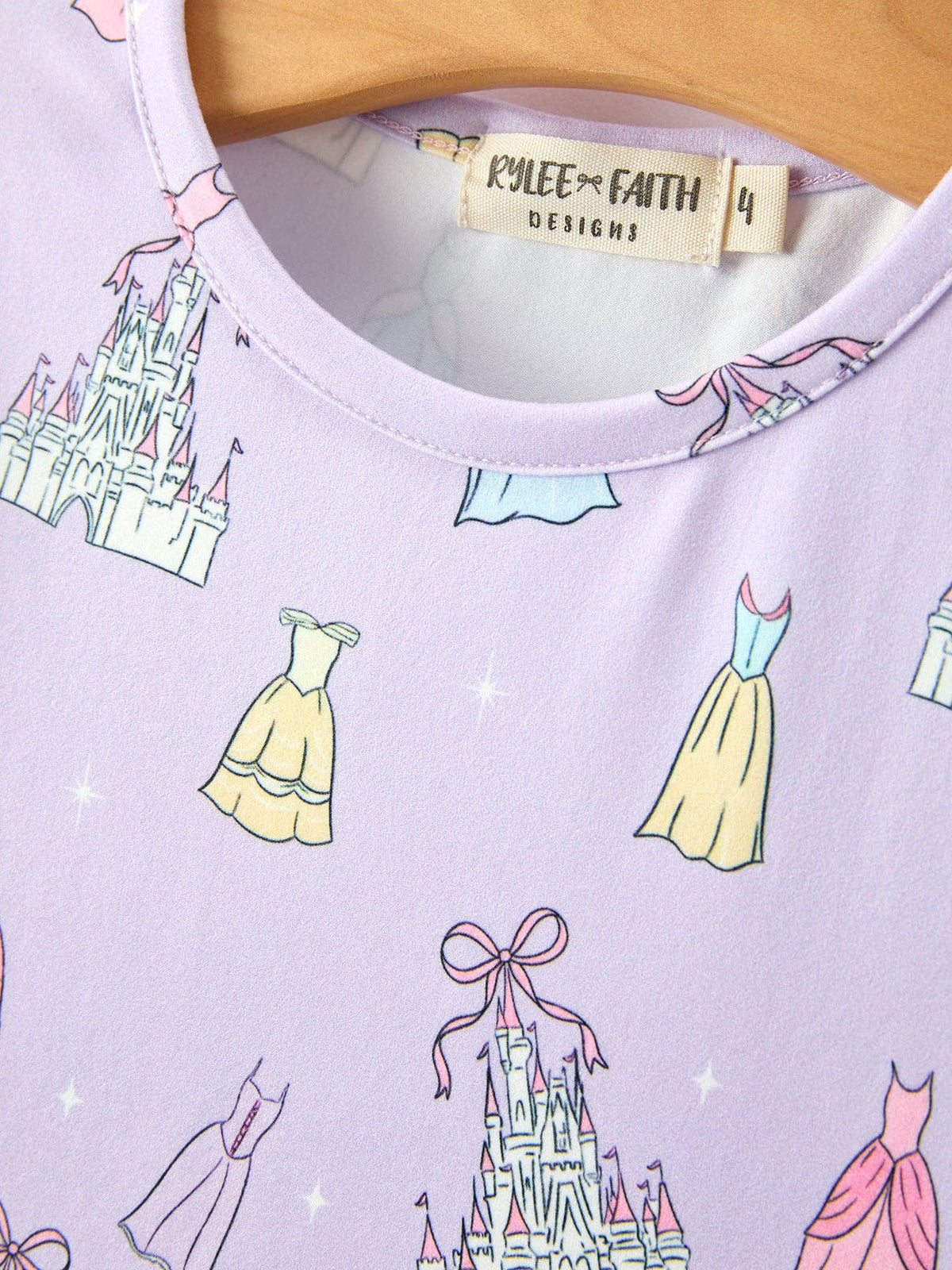 Girls Lavender Castle and Dress Print Long Sleeve Twirl Dress