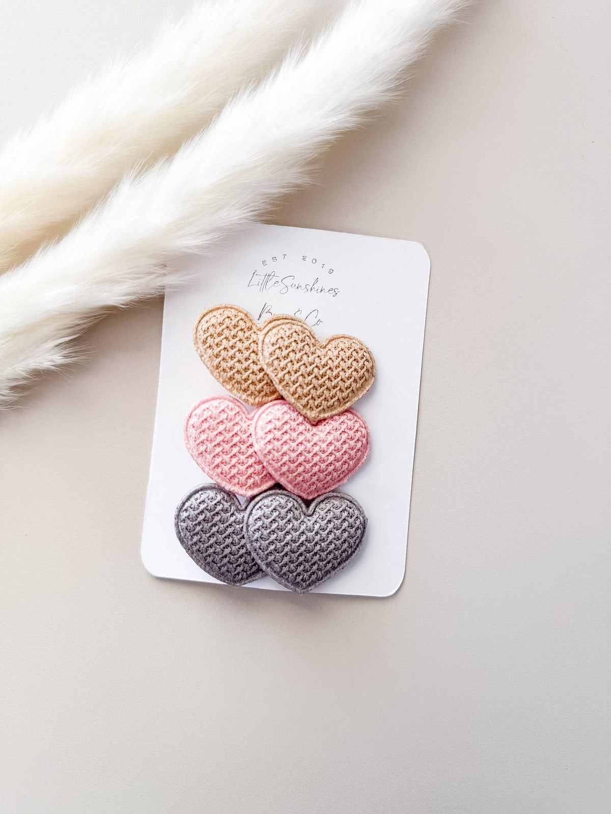 Quilted Double Heart Hair Clips- Set of 3: Brown Set