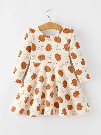 Girls Thanksgiving Pumpkin Bow Dress: 6