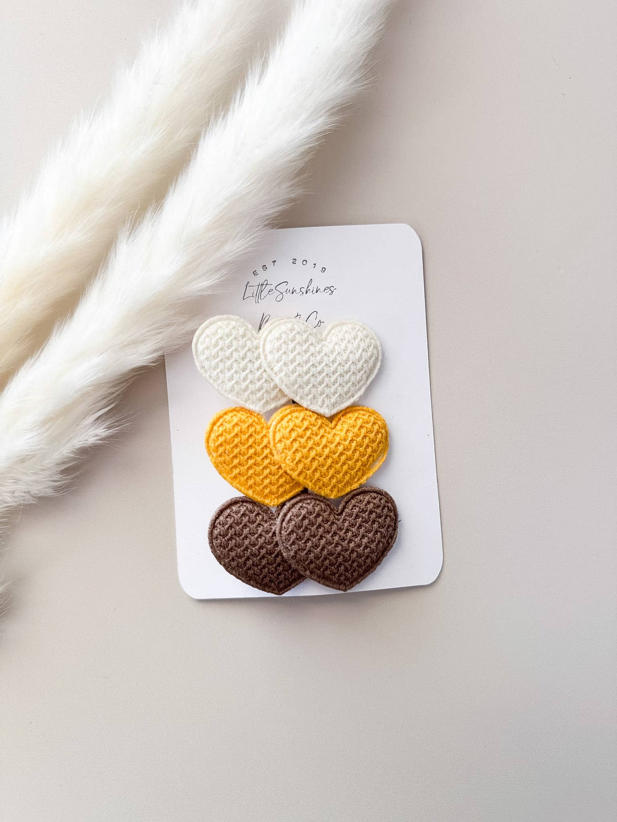 Quilted Double Heart Hair Clips- Set of 3: Brown Set