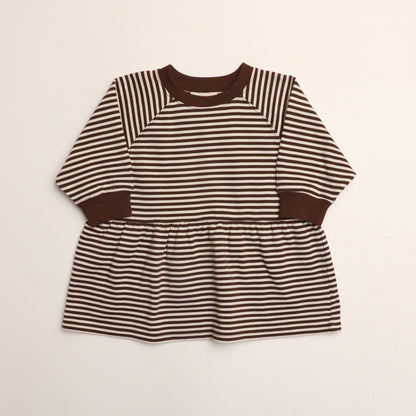 Kelsey Dress in Turtledove Chocolate Stripe