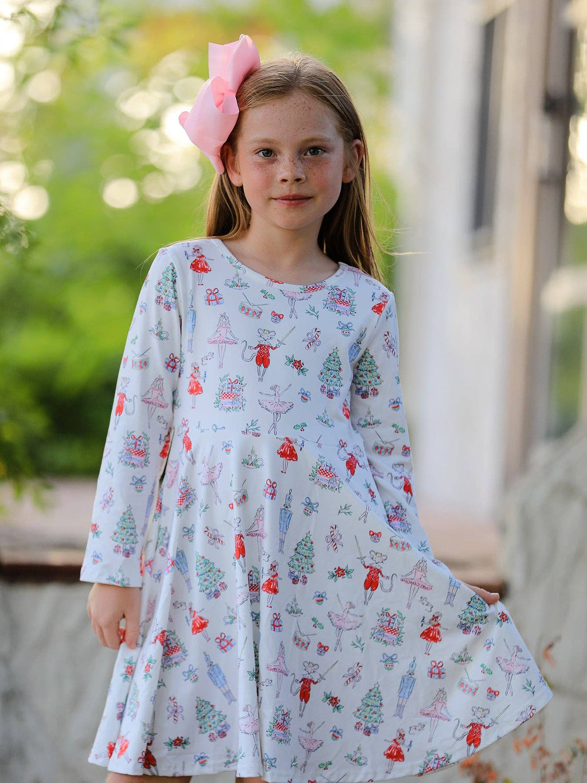 Christmas Girls Holiday Ballet-Inspired Print Dress