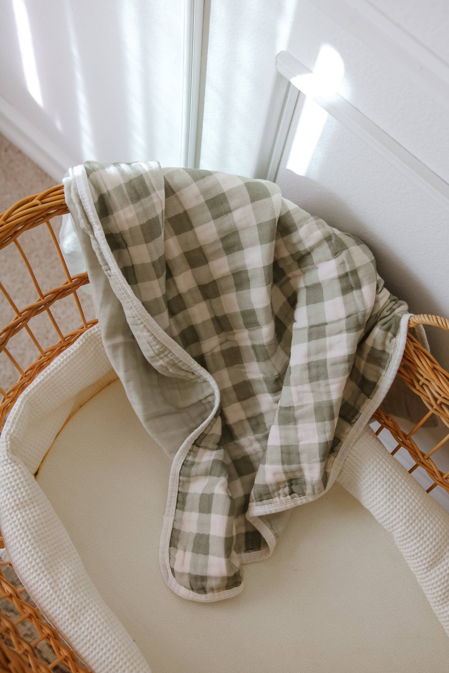 Evergreen Gingham QUILTED 6 Layer Gauze Blanket