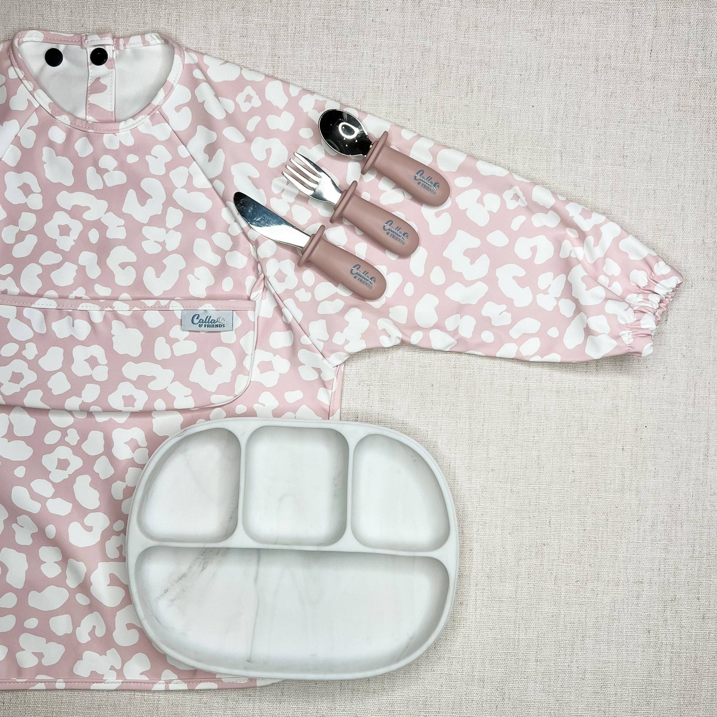 The Grayson Long Sleeve Bib - Leopard: Petal Pink / 6-36M