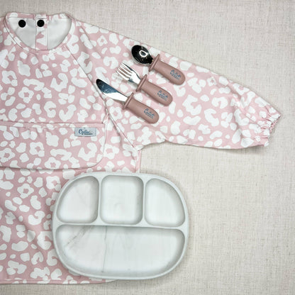 The Grayson Long Sleeve Bib - Leopard: Petal Pink / 6-36M