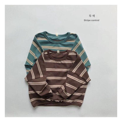 Striped Long Sleeve T-Shirt for Kids Casual Soft Cotton Tee: Brown