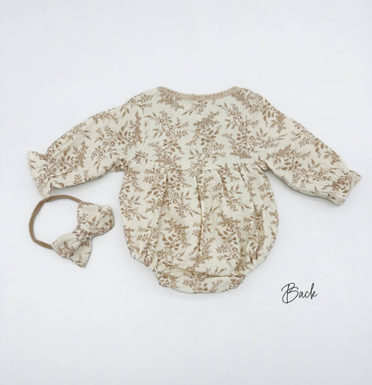 Elodie Long Sleeve Romper Set: 2pc Set (romper+Bow)