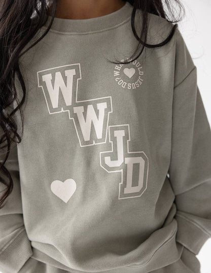 WWJD Varsity Kids Crewneck: 6Y