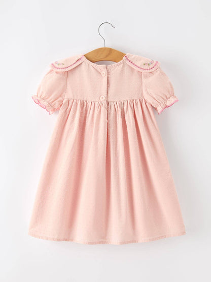 Fall Baby Girl Pink Floral Embroidered Peter Pan Collar Dress: 3