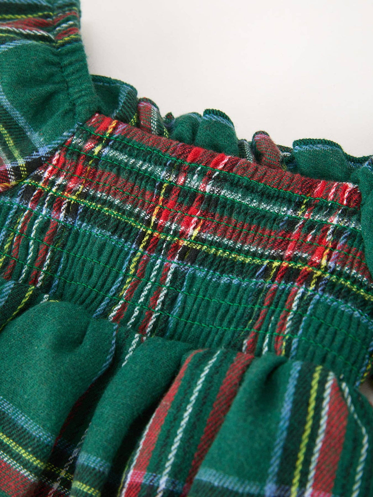 Christmas Plaid Smocked Baby Girl Bubble Romper Ruffle Detail: 3M