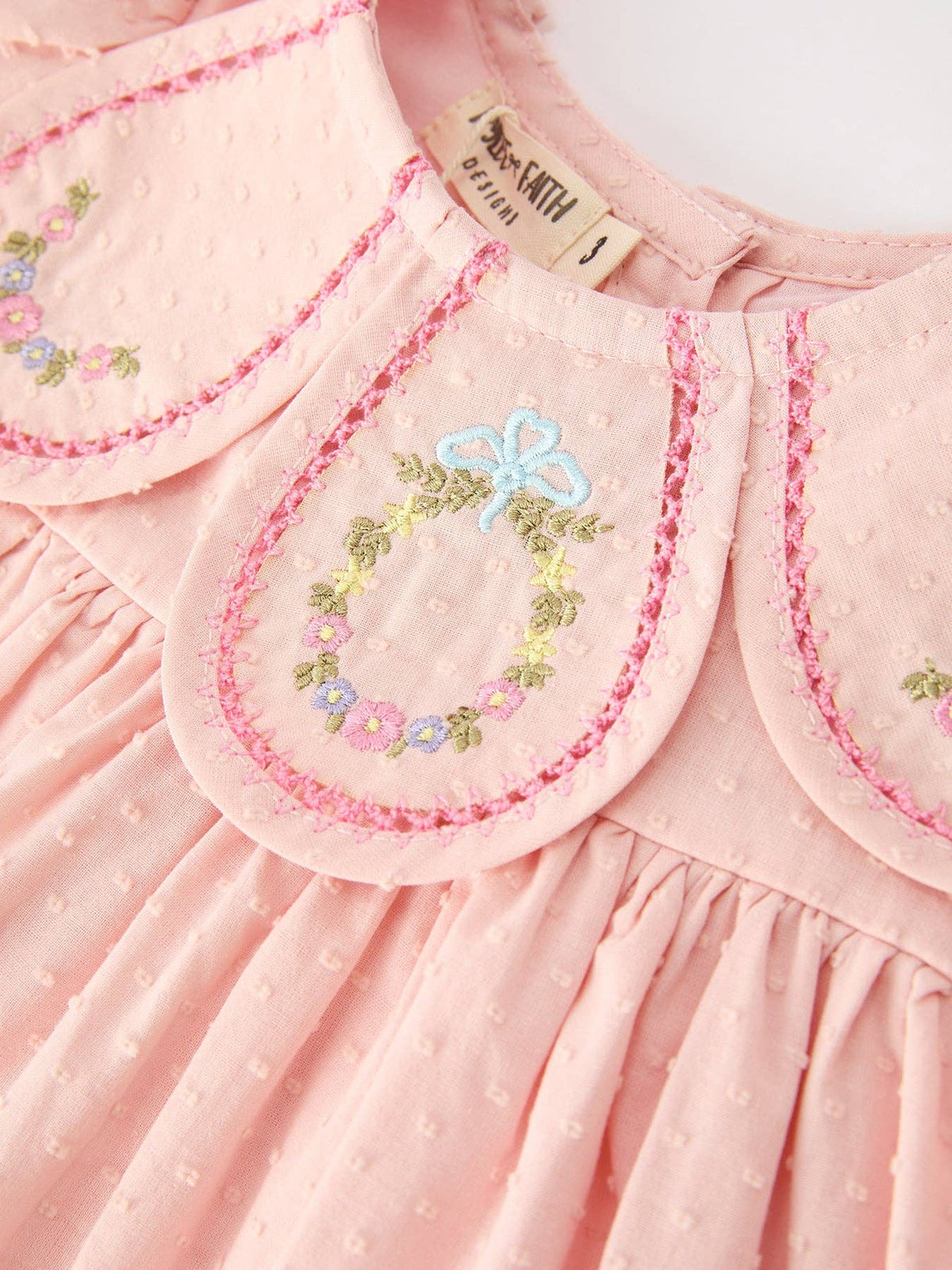 Fall Baby Girl Pink Floral Embroidered Peter Pan Collar Dress: 4