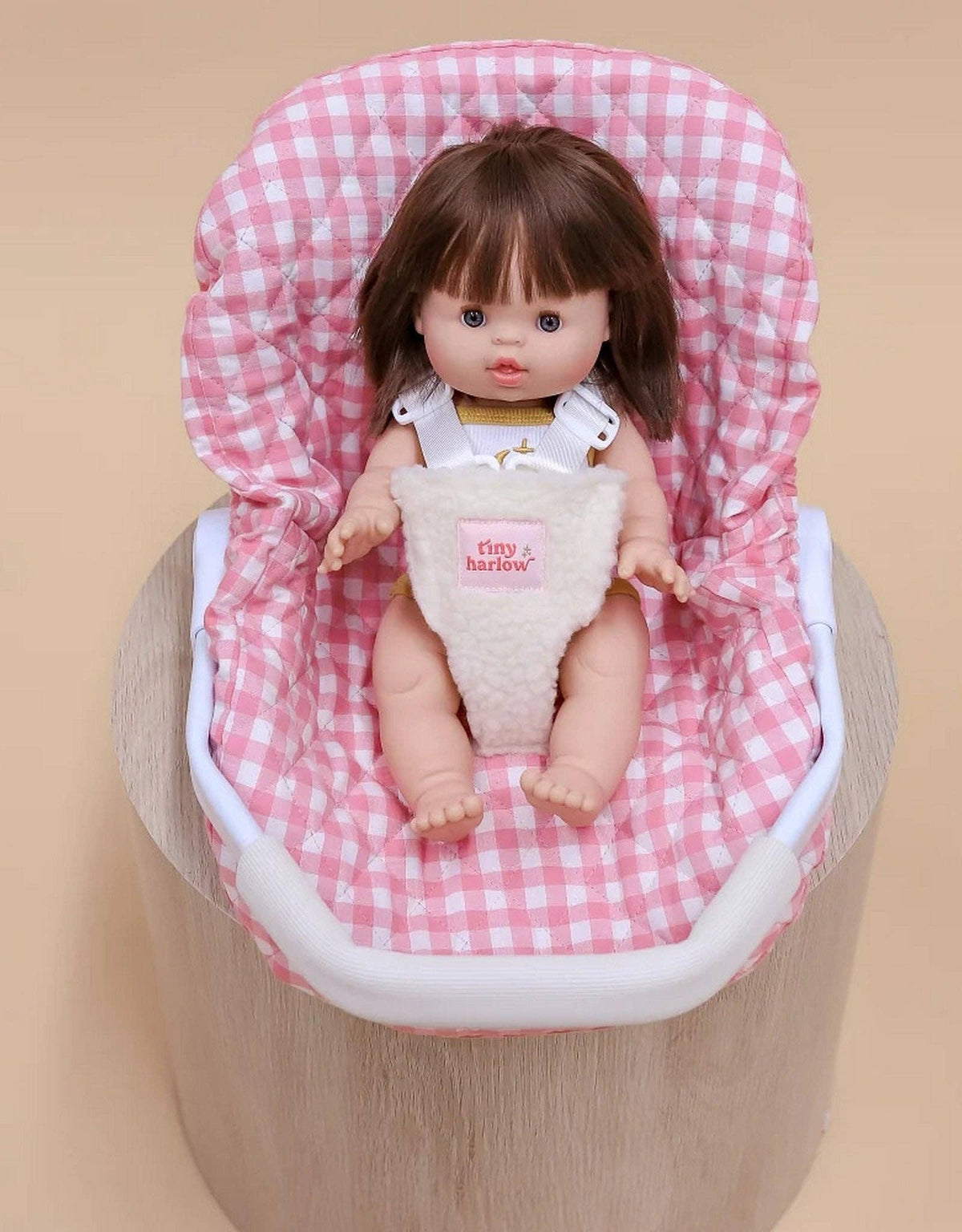 Doll Car Seat - Pink Gingham - Tiny Harlow