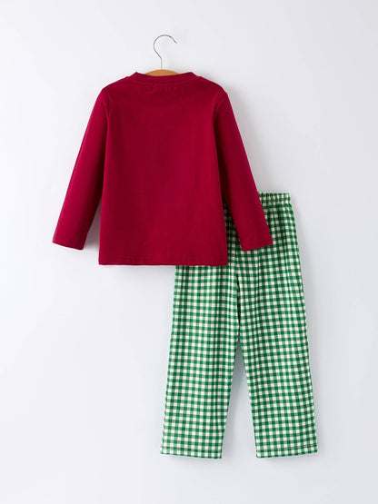 Christmas Tree Dog Smocking Embroidered  Plaid Boys Set: 5