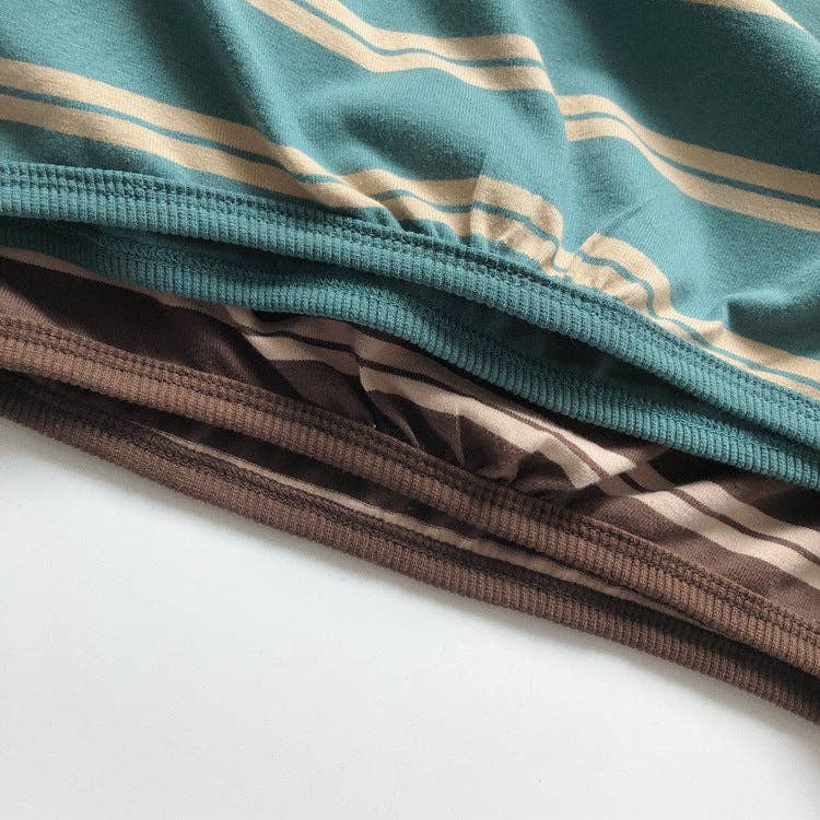 Striped Long Sleeve T-Shirt for Kids Casual Soft Cotton Tee: Brown