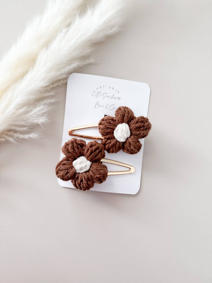 Crochet Flowers Hair Clips & Headbands: Brown & Cream Flower / Nylon Headband