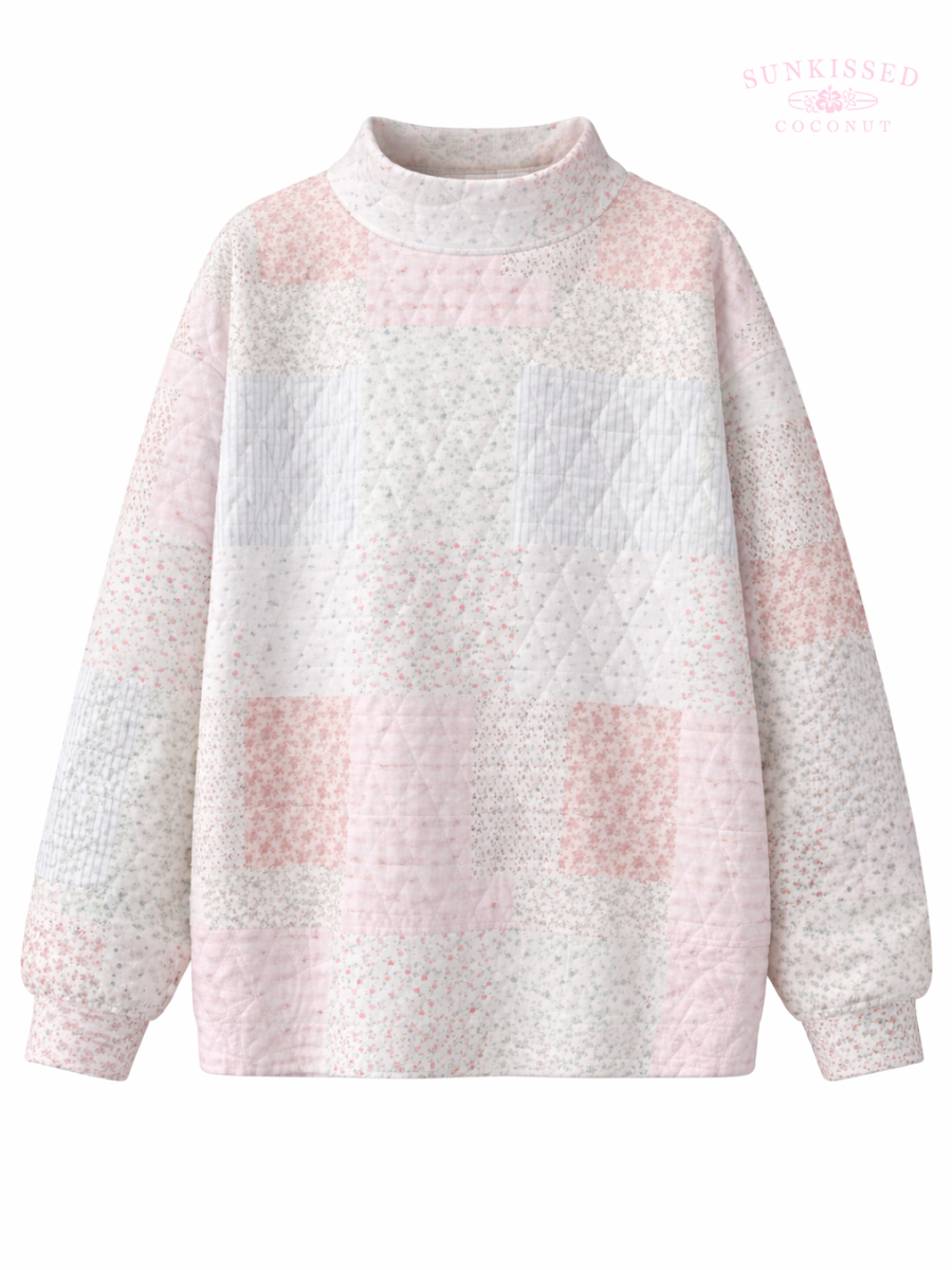 Quilted Pastel Mockneck Sweatshirt: Pastel