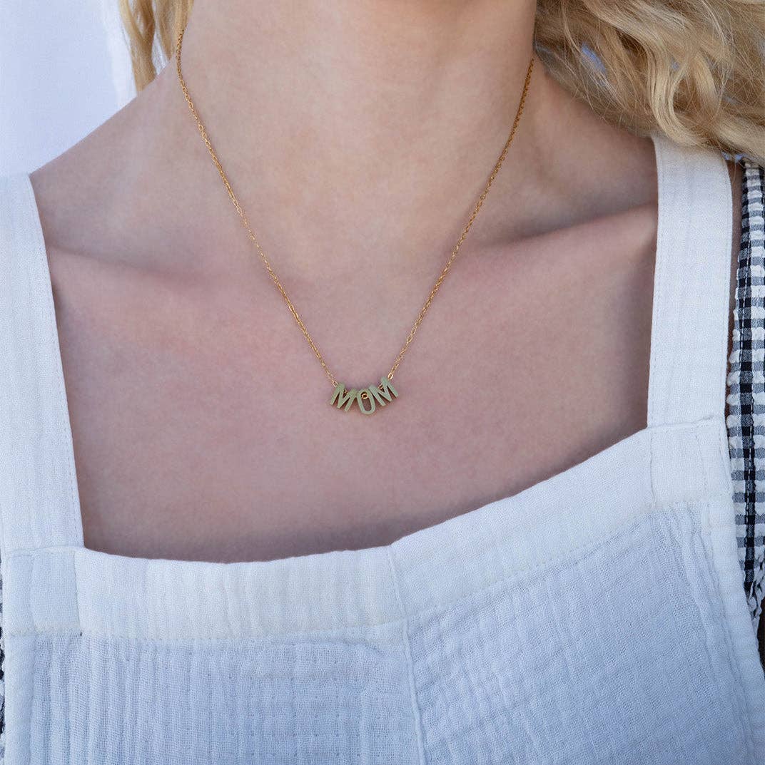 18K Gold PVD Stainless Steel Mom Necklace: Gold
