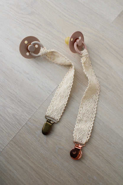 Diamond Crotchet Collection Pacifier Clip: Rose Gold Hardware
