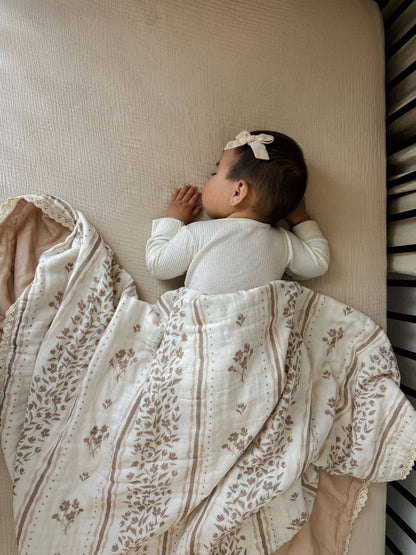 Lettie Floral QUILTED 6 Layer Gauze Blanket: Lace