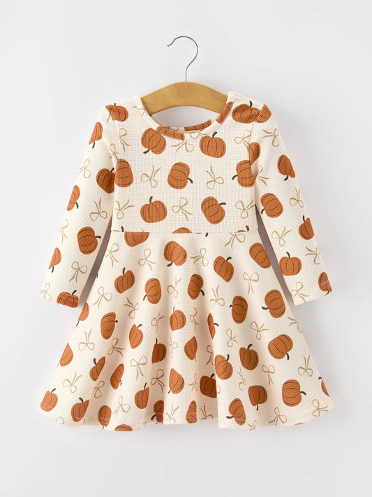 Girls Thanksgiving Pumpkin Bow Dress: 7