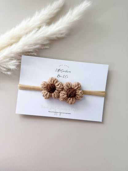 Crochet Flowers Hair Clips & Headbands: Brown & Cream Flower / Nylon Headband