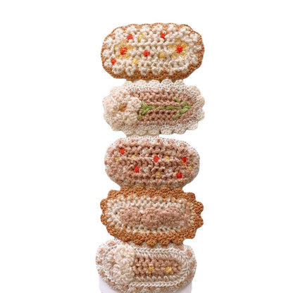 Five Cute Flower Knit Hair Clips for Girls: 1-Pink Set