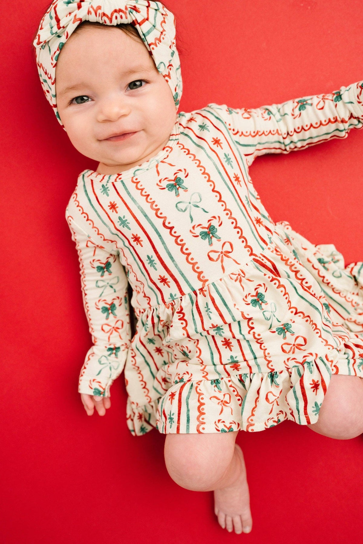 Christmas Dainty Bow Long Sleeve Bodysuit Bamboo Dress