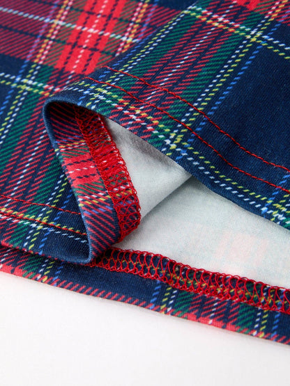 Navy Red Christmas Plaid Wreath Embroidered Girl Dress: 6