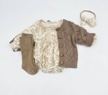 Elodie Long Sleeve Romper Set: 2pc Set (romper+Bow)