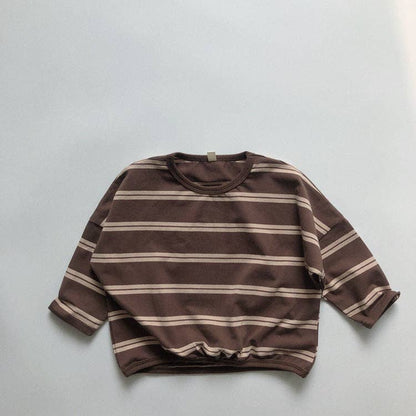 Striped Long Sleeve T-Shirt for Kids Casual Soft Cotton Tee: Brown