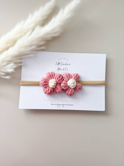 Crochet Flowers Hair Clips & Headbands: Brown & Cream Flower / Nylon Headband
