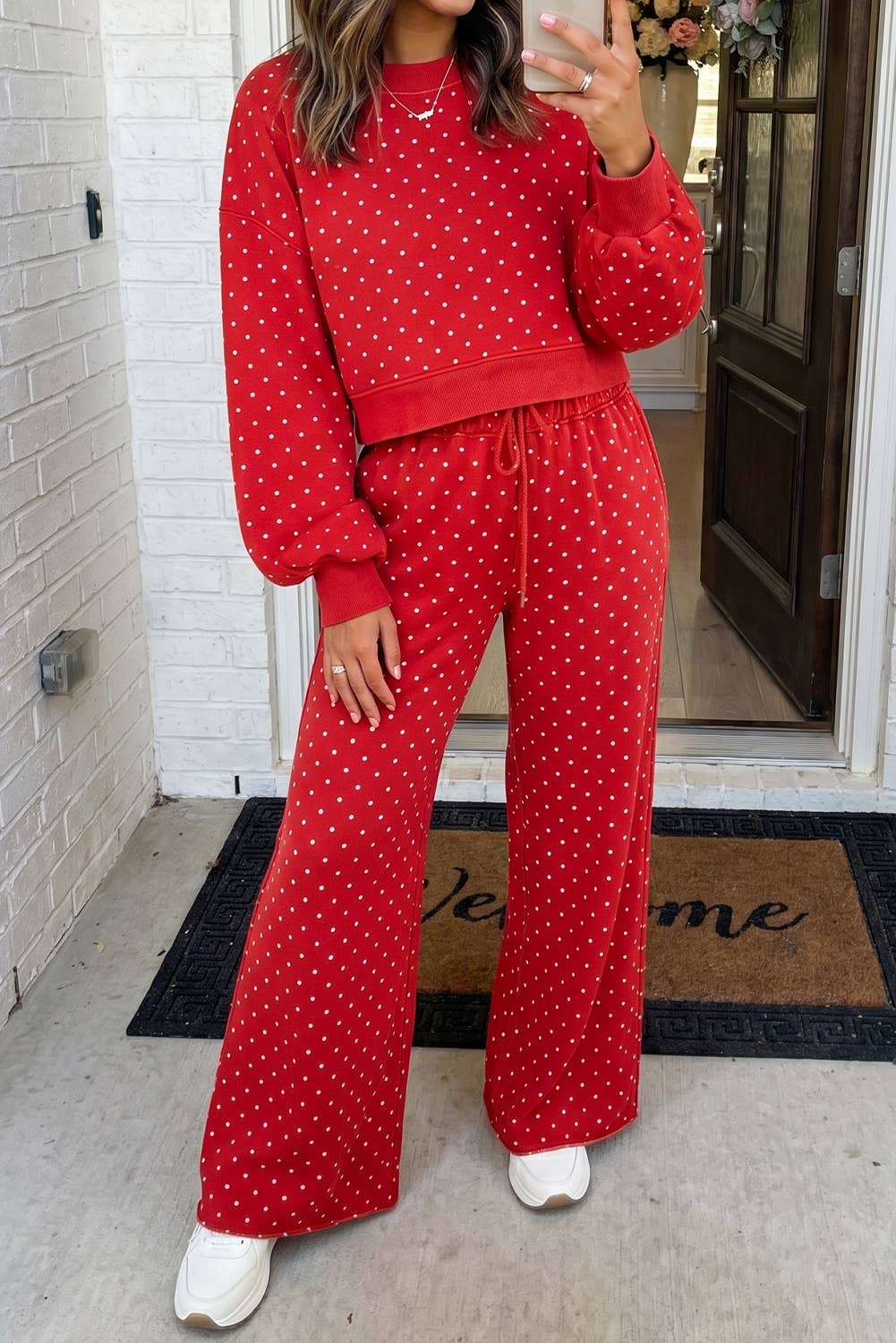 LAS Polka Dot Casual Shift Drawstring Pants Brown