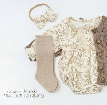 Elodie Long Sleeve Romper Set: 2pc Set (romper+Bow)
