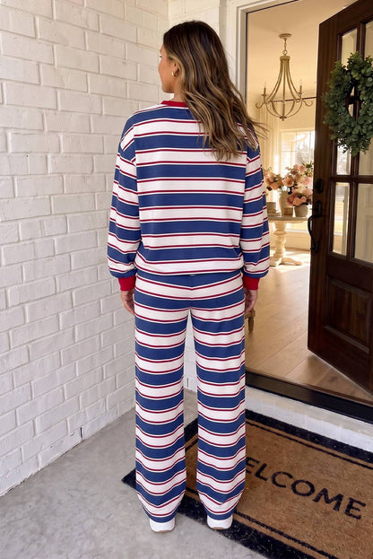LAS Striped Patchwork Crew Neck Set Khaki Stripe
