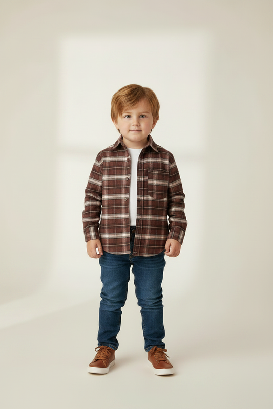 Long Sleeve Top- Brown Plaid