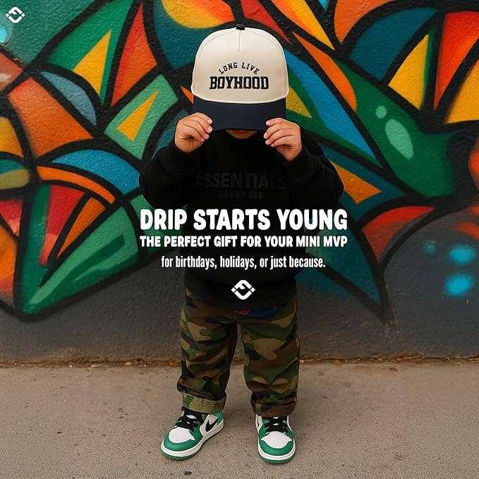Kids/Baby Two Tone Cap - Long Live Boyhood - Black/Beige: Kids (2-9 Years)