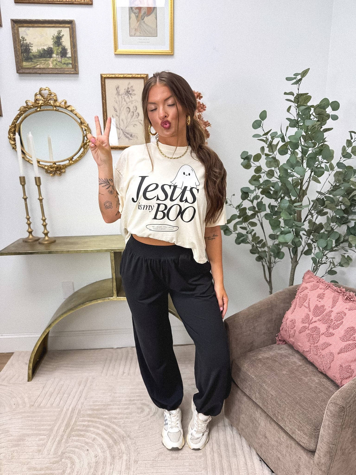 Jesus is my Boo Boxy Graphic Tee on Ivory: M