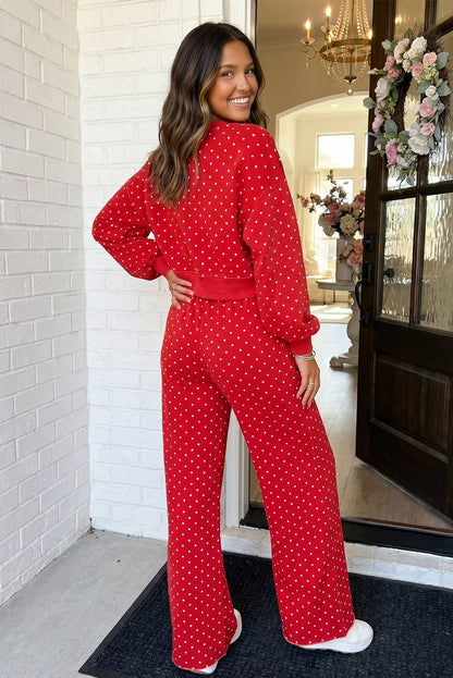 LAS Polka Dot Casual Shift Drawstring Pants Brown