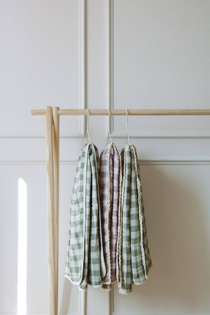 Evergreen Gingham QUILTED 6 Layer Gauze Blanket