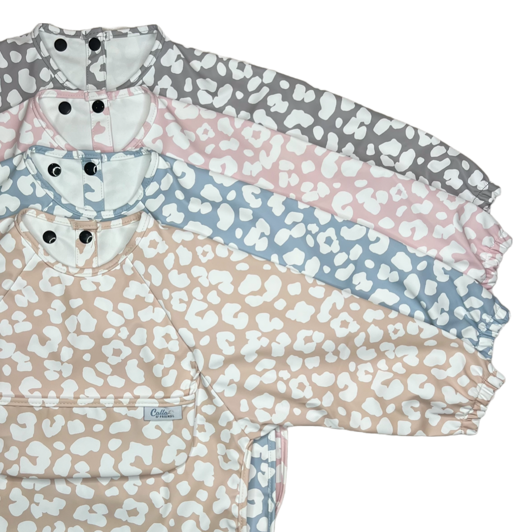 The Grayson Long Sleeve Bib - Leopard: Petal Pink / 6-36M