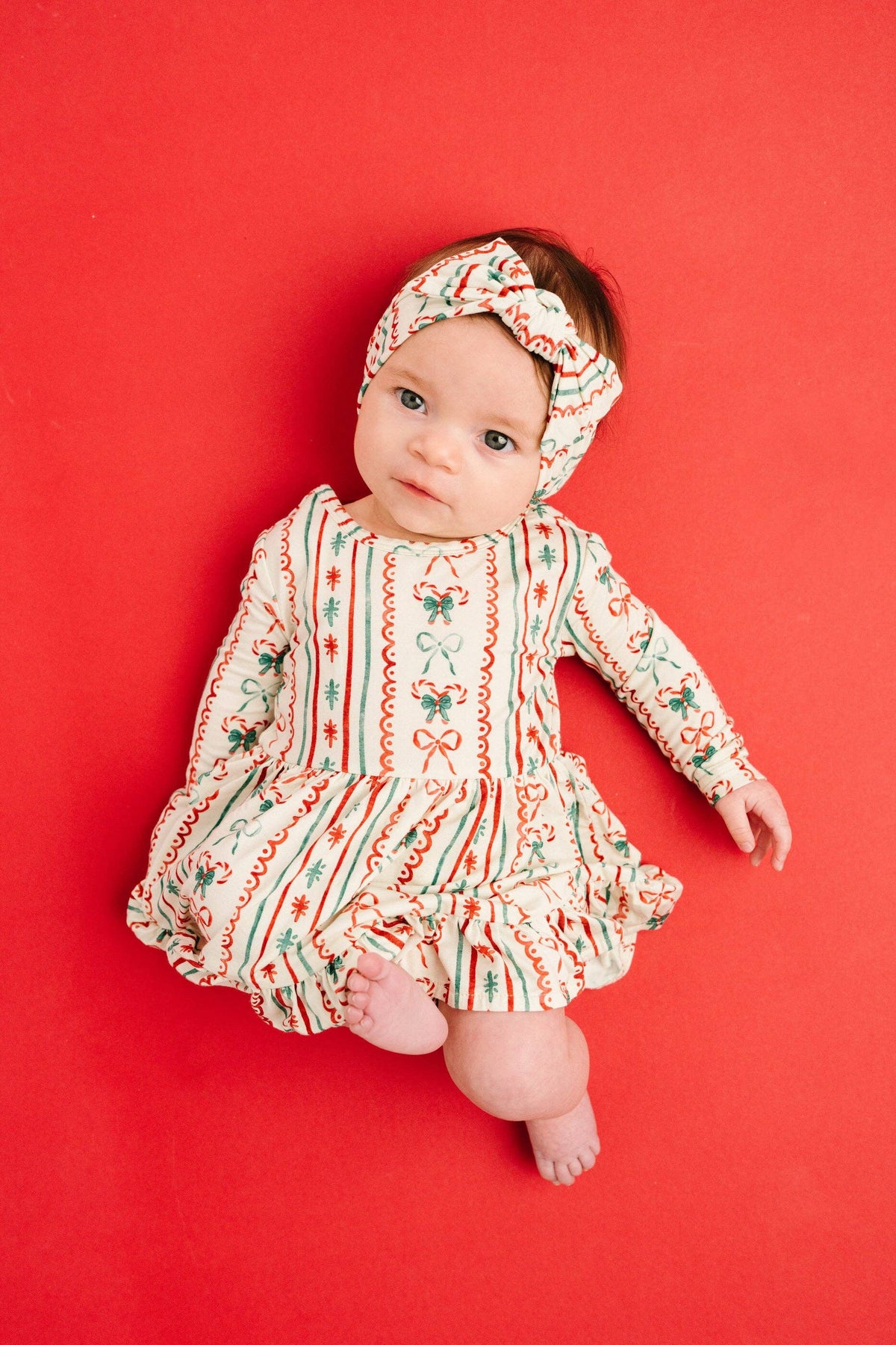 Christmas Dainty Bow Long Sleeve Bodysuit Bamboo Dress