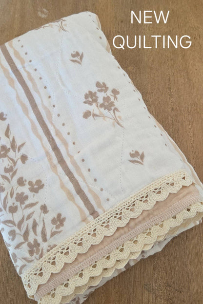 Lettie Floral QUILTED 6 Layer Gauze Blanket: Lace
