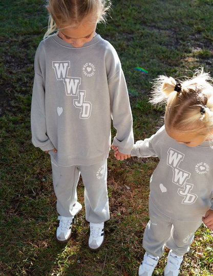 WWJD Varsity Kids Crewneck: 6Y