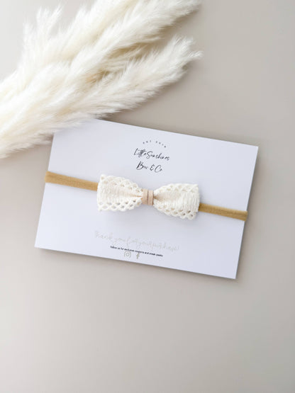 Lace & Tan Suede Bows: Brown