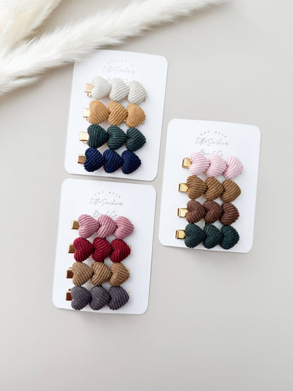 Corduroy Heart Hair Clip Sets- Sets of 4: Emerald Green Set