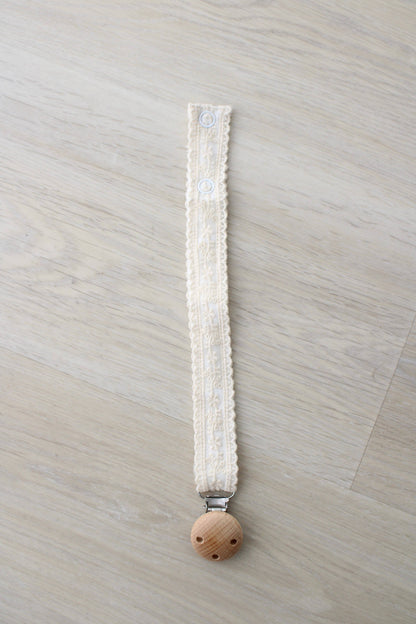 Ivory Floral Lace Pacifier Clip