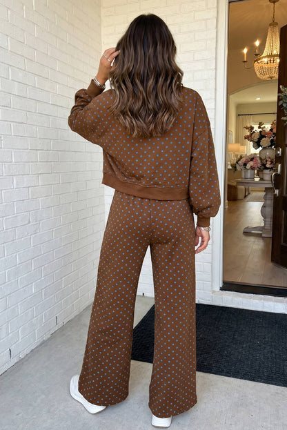 LAS Polka Dot Casual Shift Drawstring Pants Brown